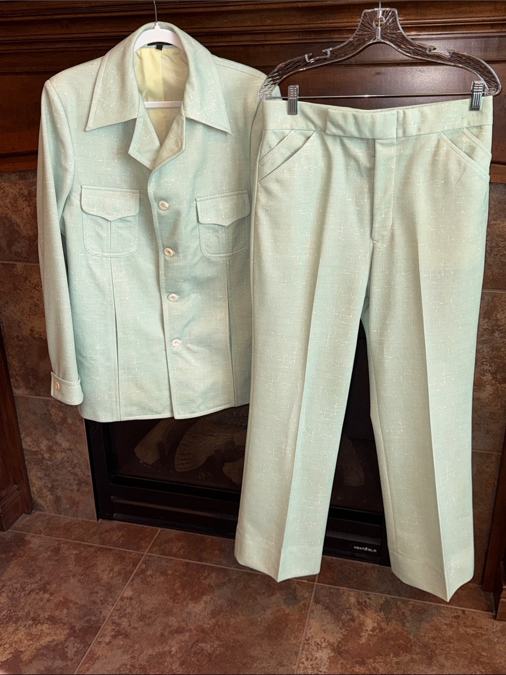 Vintage 1970s Men’s Mint Green Leisure Suit 2 Piece est Size small retro disco